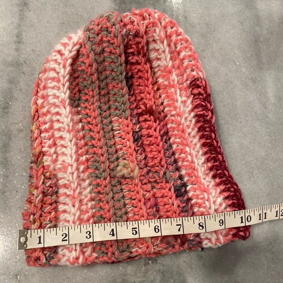 Handmade Crochet Chunky Ribbed Upcycled Multi Fiber Scrappy Yarn Beanie Hat - Picture 5 of 8
